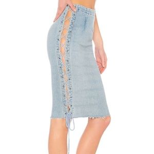 Crystal Lace Up Skirt Denim Pencil Skirt